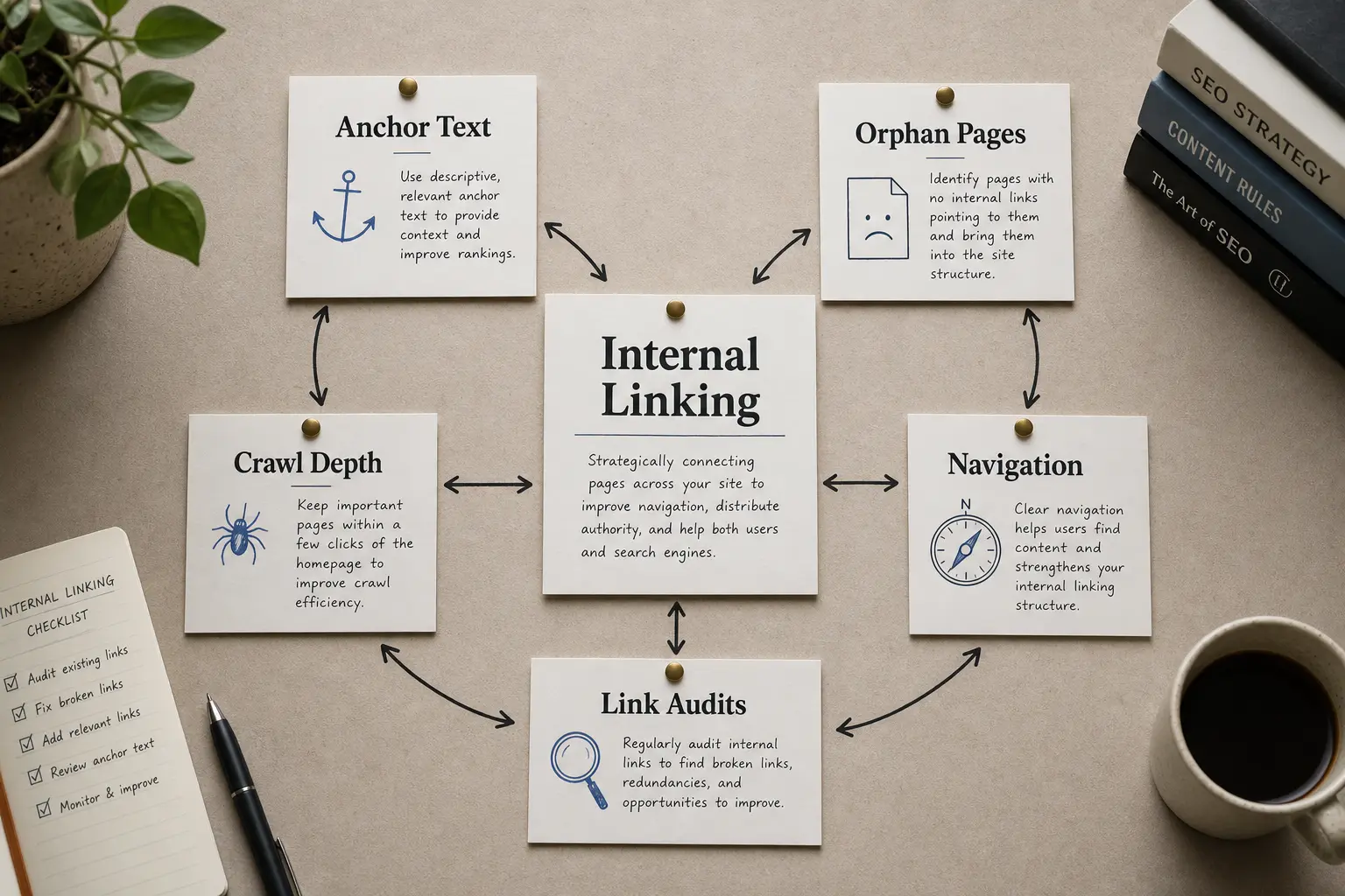 Central pillar page connects to five related supporting content pages